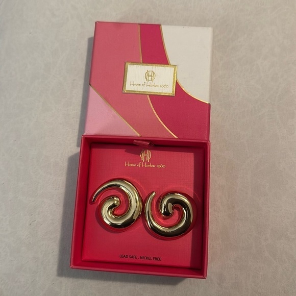 House of Harlow 1960 Woman Gold Statement Swirl Earrings NEW NO TAGS - Picture 2 of 5